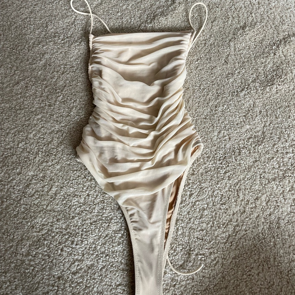 Cream Ruched bodysuit